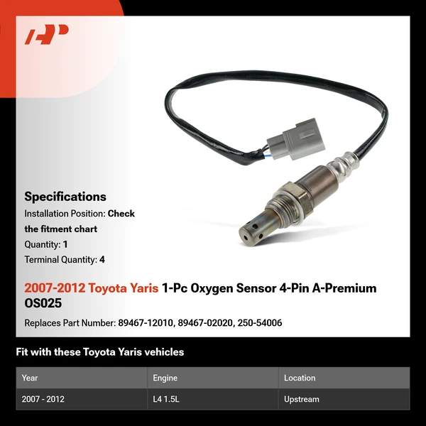2007-2012 Toyota Yaris 1-Pc Oxygen Sensor 4-Pin A-Premium OS025