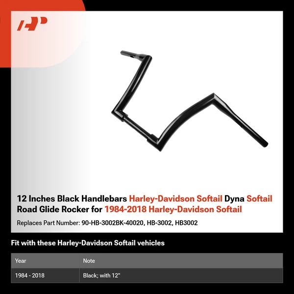 12 Inches Black Handlebars Harley-Davidson Softail Dyna Softail Road Glide Rocker for 1984-2018 Harley-Davidson Softail