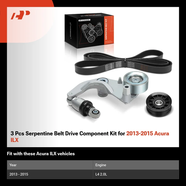 3 Pcs Serpentine Belt Drive Component Kit for 2013-2015 Acura ILX