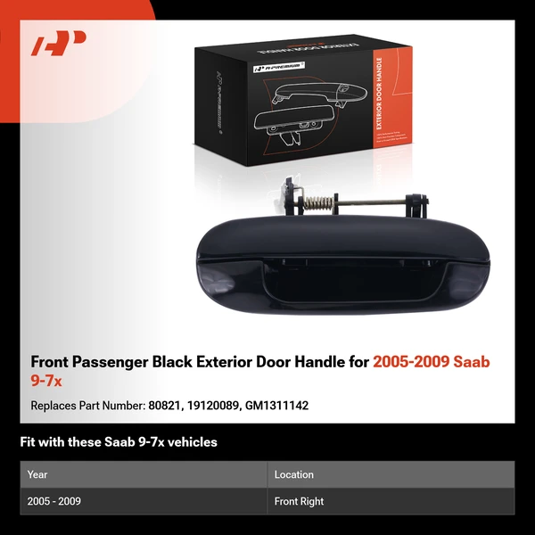 Front Passenger Black Exterior Door Handle for 2005-2009 Saab 9-7x