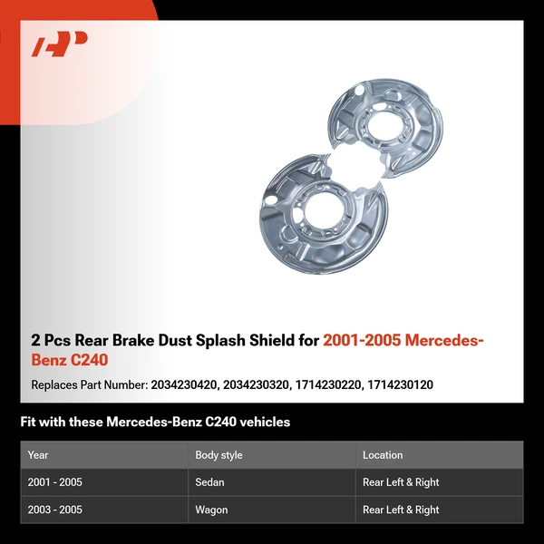 2 Pcs Rear Brake Dust Splash Shield for 2001-2005 Mercedes-Benz C240