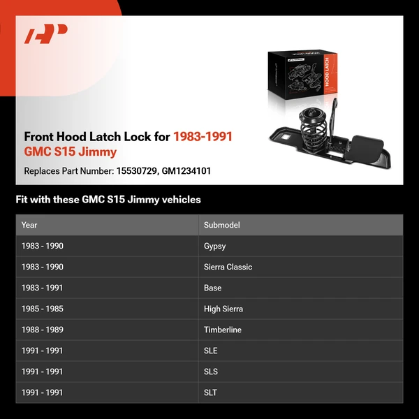 Front Hood Latch Lock for 1983-1991 GMC S15 Jimmy