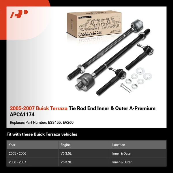 2005-2007 Buick Terraza Tie Rod End Inner & Outer A-Premium APCA1174