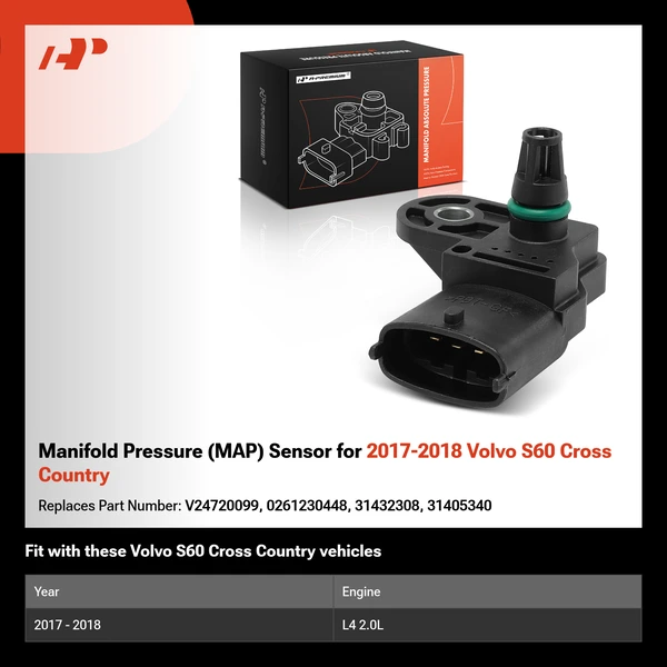 Manifold Pressure (MAP) Sensor for 2017-2018 Volvo S60 Cross Country