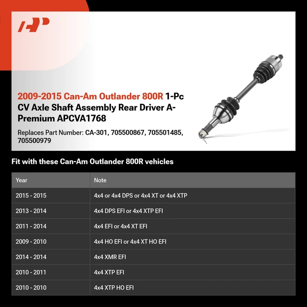 2009-2015 Can-Am Outlander 800R 1-Pc CV Axle Shaft Assembly Rear Driver A-Premium APCVA1768