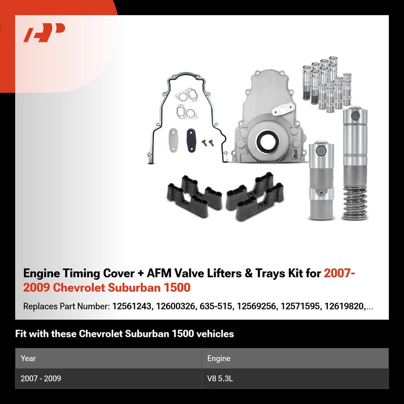 Engine Timing Cover + AFM Valve Lifters & Trays Kit for 2007-2009 Chevrolet Suburban 1500