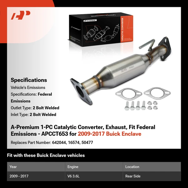 A-Premium 1-PC Catalytic Converter, Exhaust, Fit Federal Emissions - APCCT653 for 2009-2017 Buick Enclave