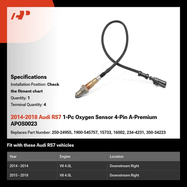 2014-2018 Audi RS7 1-Pc Oxygen Sensor 4-Pin A-Premium APOS0023