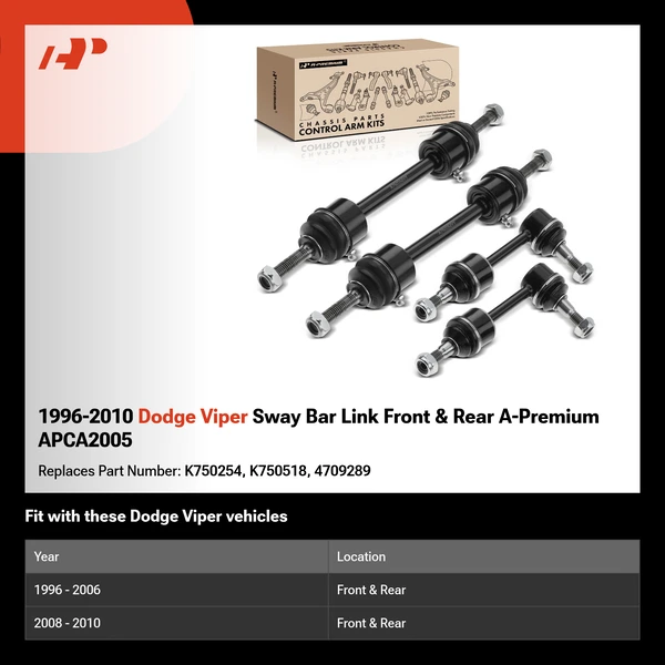 1996-2010 Dodge Viper Sway Bar Link Front & Rear A-Premium APCA2005