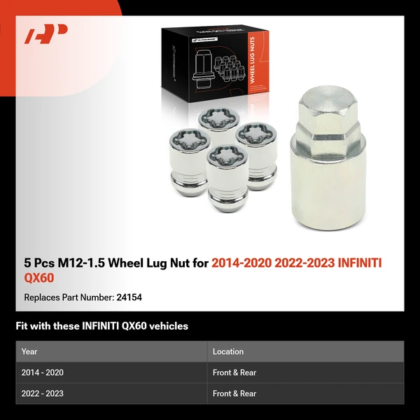5 Pcs M12-1.5 Wheel Lug Nut for 2014-2020 2022-2023 INFINITI QX60