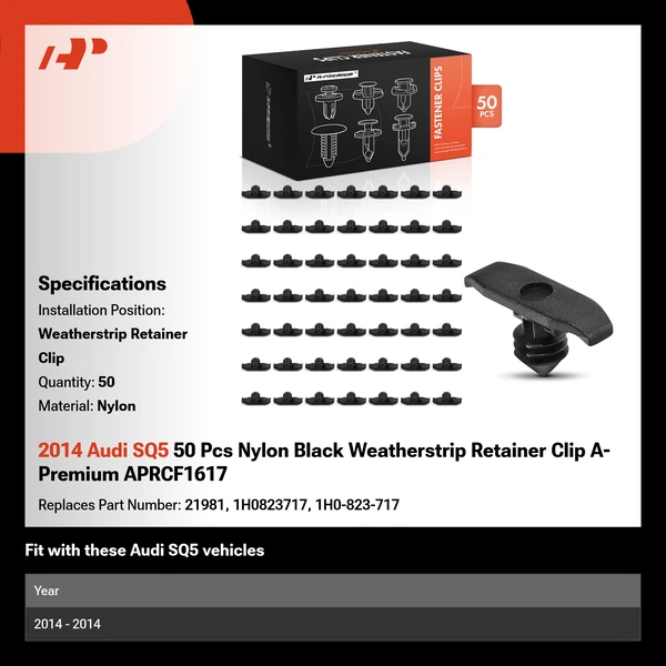 2014 Audi SQ5 50 Pcs Nylon Black Weatherstrip Retainer Clip A-Premium APRCF1617