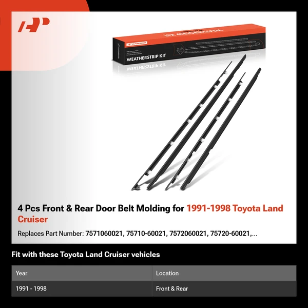 4 Pcs Front & Rear Door Belt Molding for 1991-1998 Toyota Land Cruiser