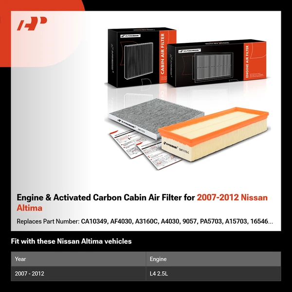 Engine & Activated Carbon Cabin Air Filter for 2007-2012 Nissan Altima