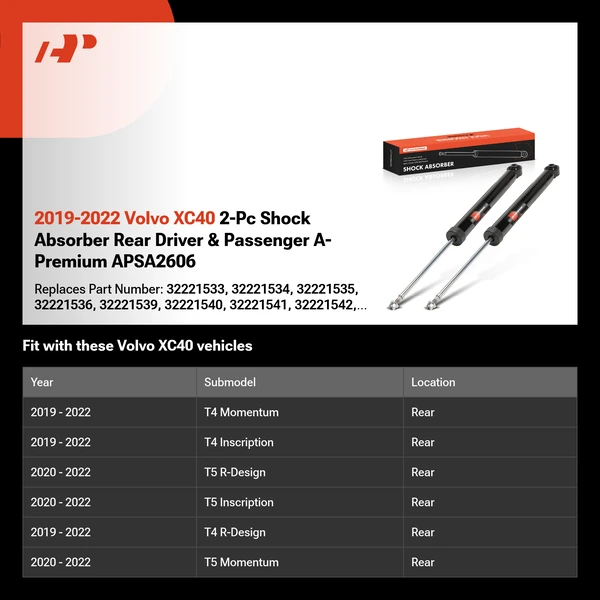 2019-2022 Volvo XC40 2-Pc Shock Absorber Rear Driver & Passenger A-Premium APSA2606