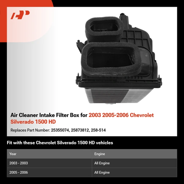 Air Cleaner Intake Filter Box for 2003 2005-2006 Chevrolet Silverado 1500 HD