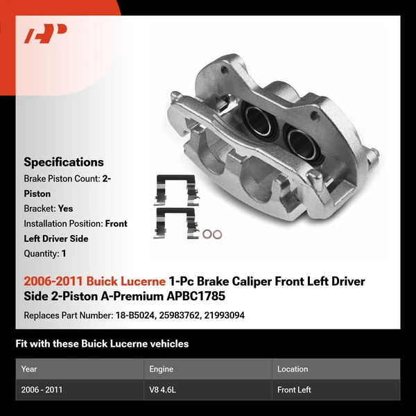 2006-2011 Buick Lucerne 1-Pc Brake Caliper Front Left Driver Side 2-Piston A-Premium APBC1785