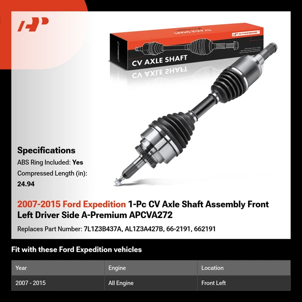2007-2015 Ford Expedition 1-Pc CV Axle Shaft Assembly Front Left Driver Side A-Premium APCVA272
