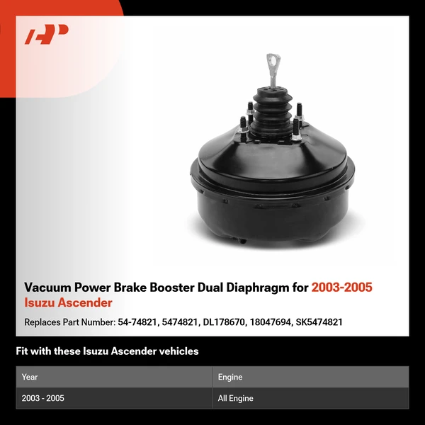 Vacuum Power Brake Booster Dual Diaphragm for 2003-2005 Isuzu Ascender