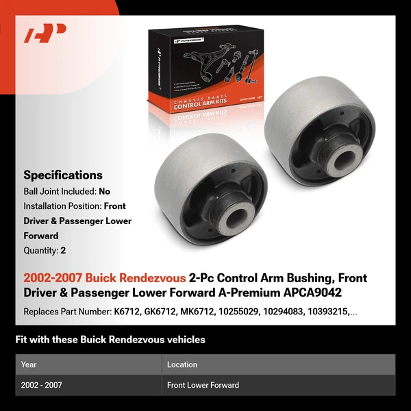 2002-2007 Buick Rendezvous 2-Pc Control Arm Bushing, Front Driver & Passenger Lower Forward A-Premium APCA9042