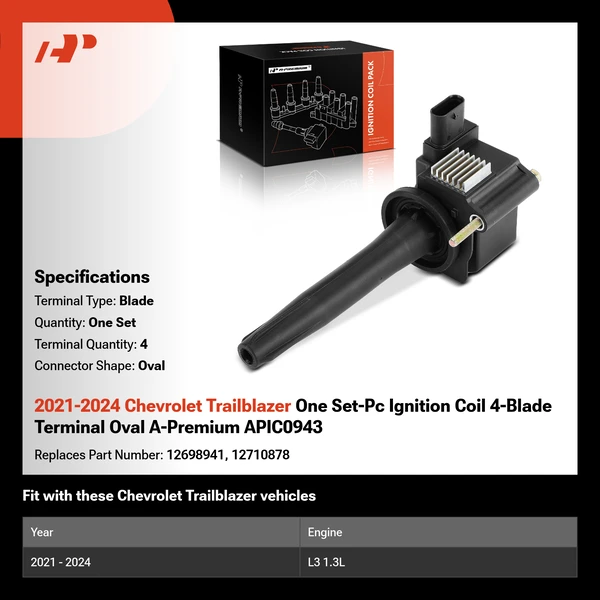 2021-2024 Chevrolet Trailblazer One Set-Pc Ignition Coil 4-Blade Terminal Oval A-Premium APIC0943