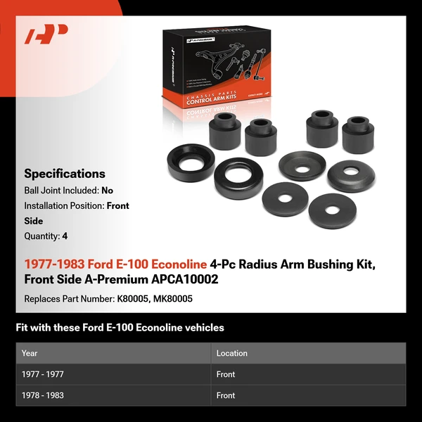 1977-1983 Ford E-100 Econoline 4-Pc Radius Arm Bushing Kit, Front Side A-Premium APCA10002