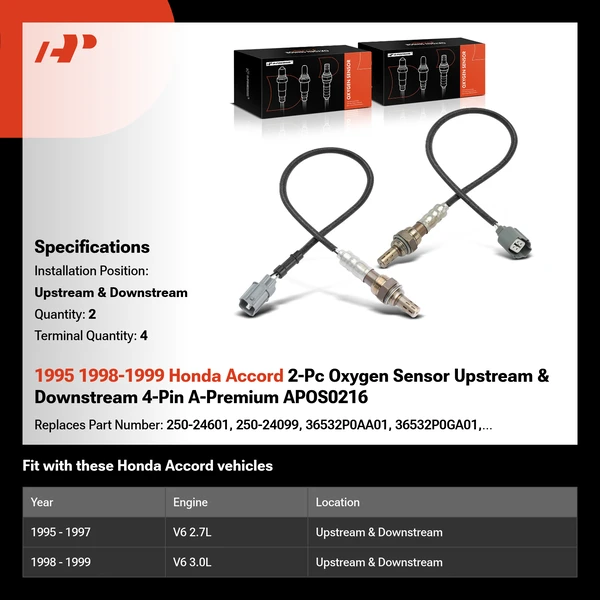 1995 1998-1999 Honda Accord 2-Pc Oxygen Sensor Upstream & Downstream 4-Pin A-Premium APOS0216