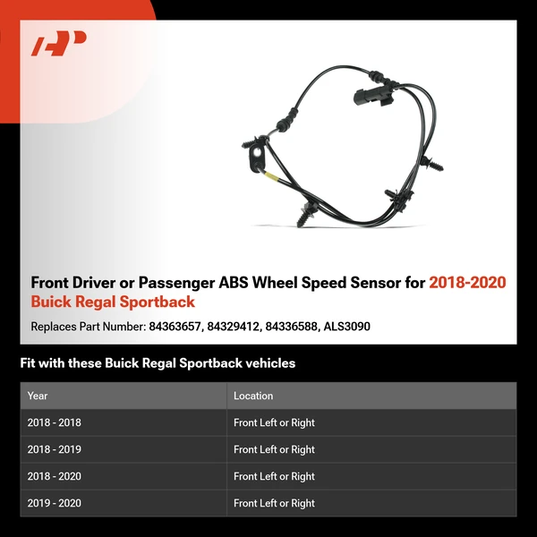 Front Driver or Passenger ABS Wheel Speed Sensor for 2018-2020 Buick Regal Sportback