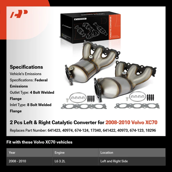 2 Pcs Left & Right Catalytic Converter for 2008-2010 Volvo XC70