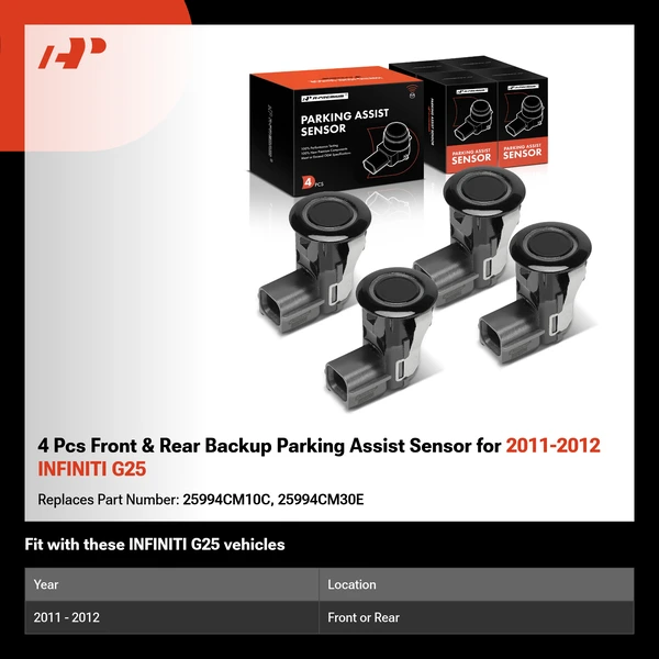 4 Pcs Front & Rear Backup Parking Assist Sensor for 2011-2012 INFINITI G25
