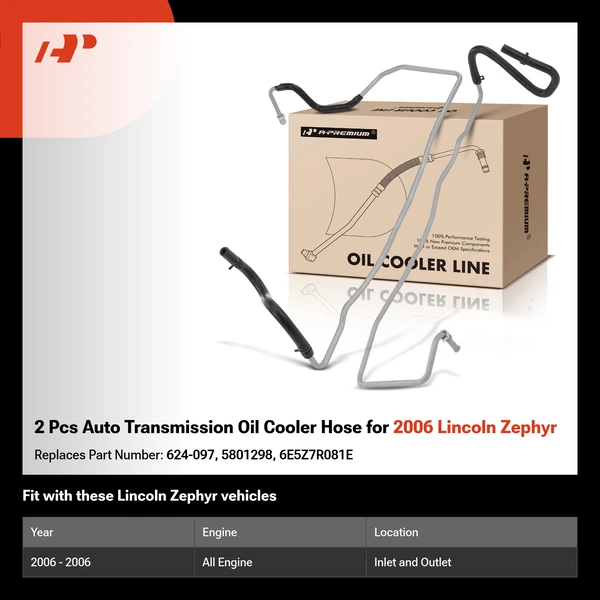 2 Pcs Auto Transmission Oil Cooler Hose for 2006 Lincoln Zephyr