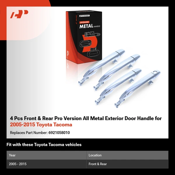 4 Pcs Front & Rear Pro Version All Metal Exterior Door Handle for 2005-2015 Toyota Tacoma