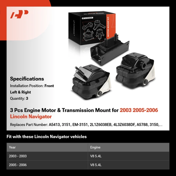 3 Pcs Engine Motor & Transmission Mount for 2003 2005-2006 Lincoln Navigator