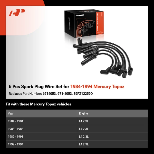 6 Pcs Spark Plug Wire Set for 1984-1994 Mercury Topaz