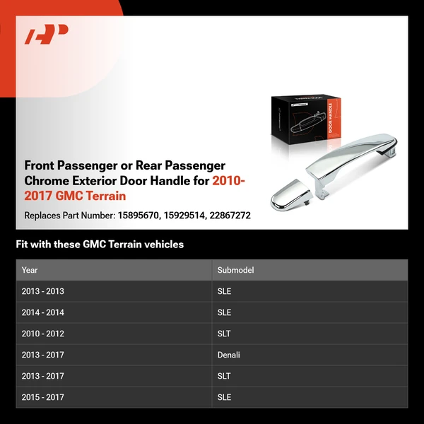 Front Passenger or Rear Passenger Chrome Exterior Door Handle for 2010-2017 GMC Terrain