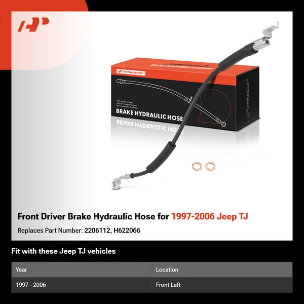 Front Driver Brake Hydraulic Hose for 1997-2006 Jeep TJ