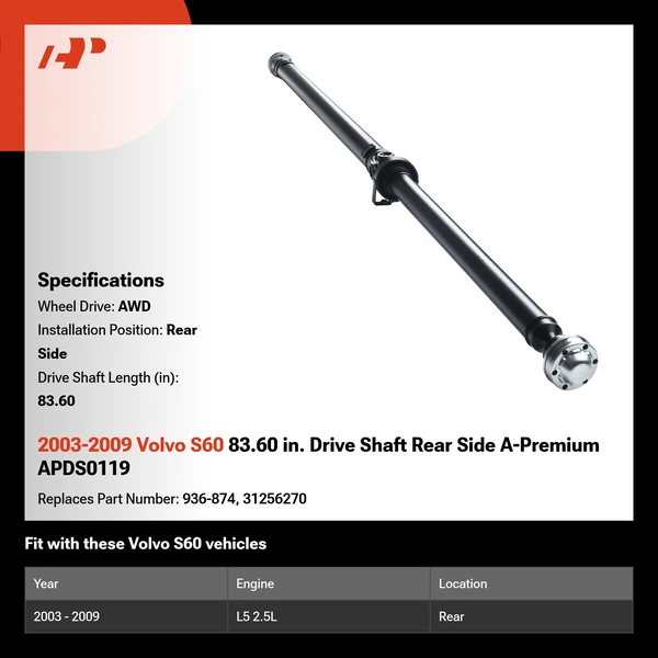 2003-2009 Volvo S60 83.60 in. Drive Shaft Rear Side A-Premium APDS0119