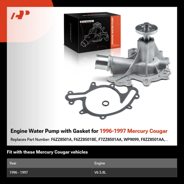 Engine Water Pump with Gasket for 1996-1997 Mercury Cougar
