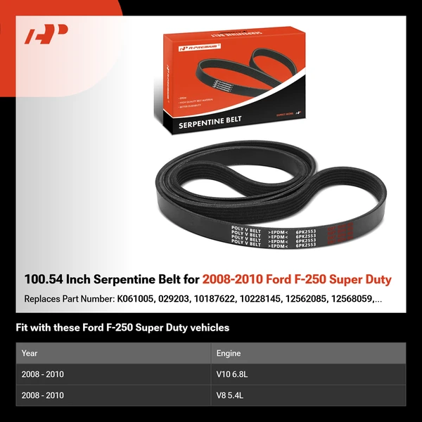 100.54 Inch Serpentine Belt for 2008-2010 Ford F-250 Super Duty
