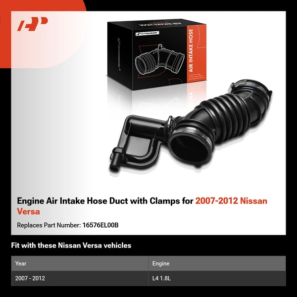 Engine Air Intake Hose Duct with Clamps for 2007-2012 Nissan Versa