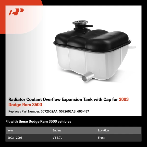 Radiator Coolant Overflow Expansion Tank with Cap for 2003 Dodge Ram 3500