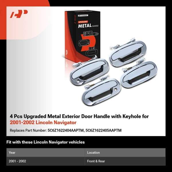 4 Pcs Upgraded Metal Exterior Door Handle with Keyhole for 2001-2002 Lincoln Navigator
