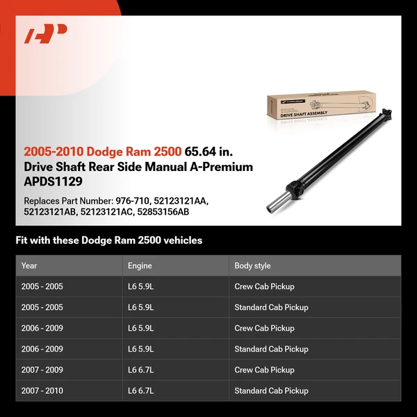 2005-2010 Dodge Ram 2500 65.64 in. Drive Shaft Rear Side Manual A-Premium APDS1129