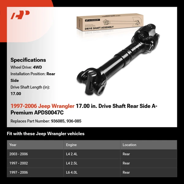 1997-2006 Jeep Wrangler 17.00 in. Drive Shaft Rear Side A-Premium APDS0047C