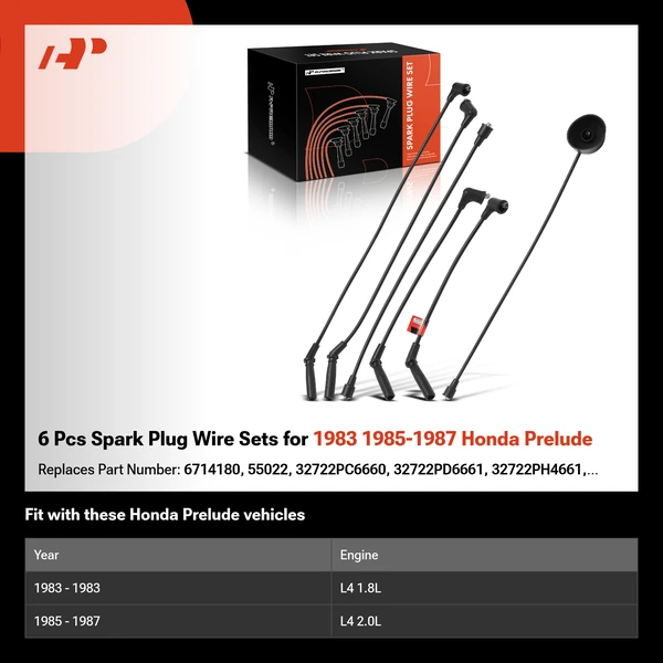 6 Pcs Spark Plug Wire Sets for 1983 1985-1987 Honda Prelude