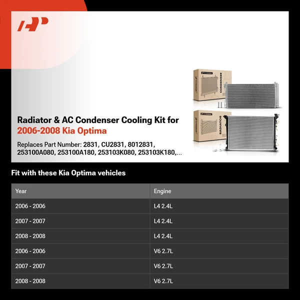 Radiator & AC Condenser Cooling Kit for 2006-2008 Kia Optima