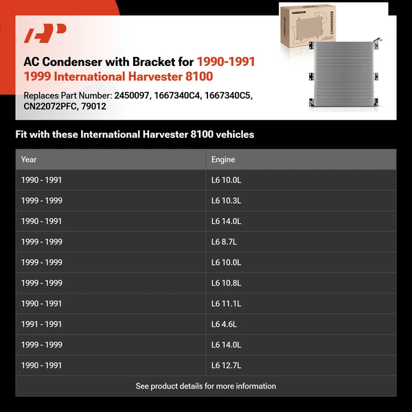 AC Condenser with Bracket for 1990-1991 1999 International Harvester 8100