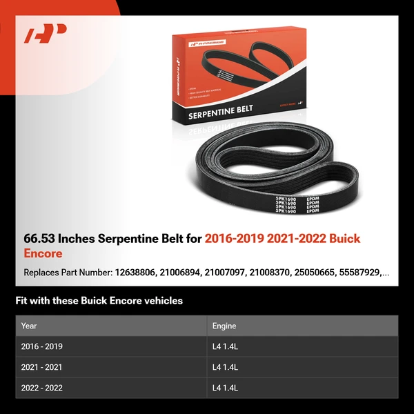 66.53 Inches Serpentine Belt for 2016-2019 2021-2022 Buick Encore