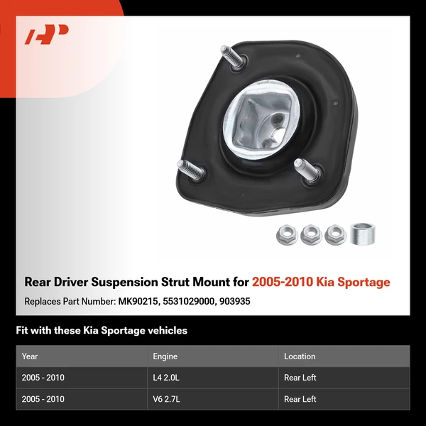 Rear Driver Suspension Strut Mount for 2005-2010 Kia Sportage