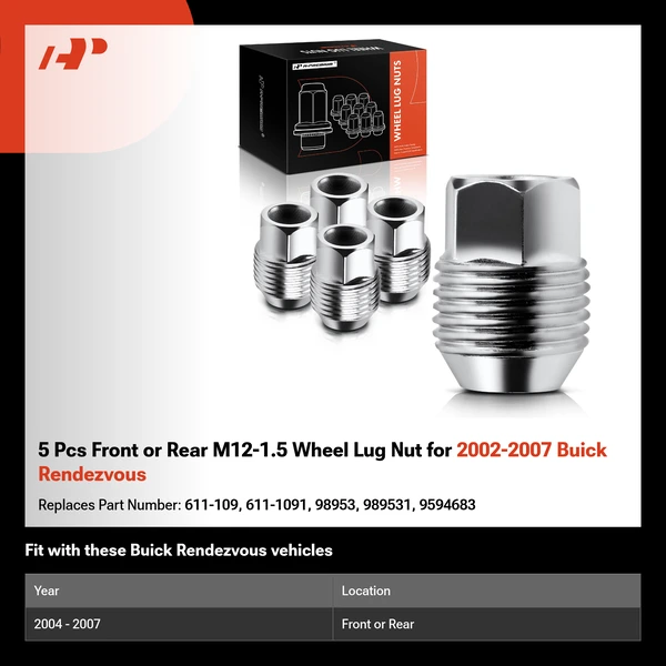 5 Pcs Front or Rear M12-1.5 Wheel Lug Nut for 2002-2007 Buick Rendezvous