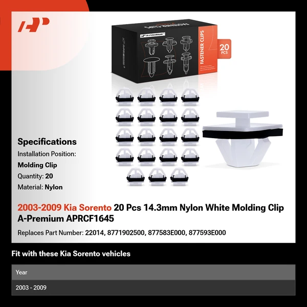 2003-2009 Kia Sorento 20 Pcs 14.3mm Nylon White Molding Clip A-Premium APRCF1645
